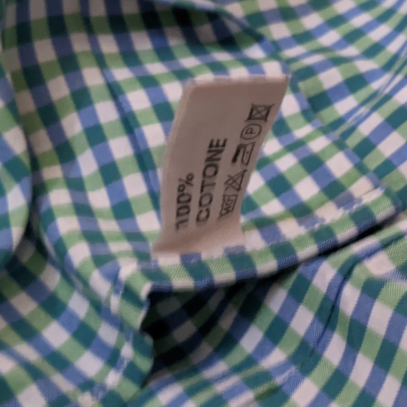 Italian Made Blue Green Gingham Dress Shirt - Picture 5 of 6